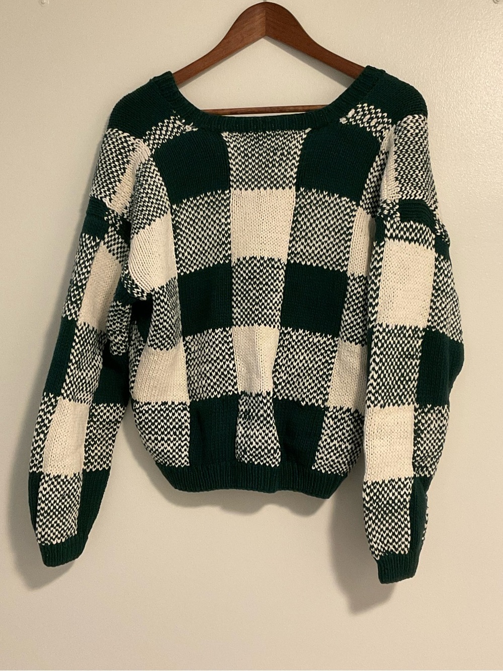 Vintage Y2K Jones New York Hand Knit Checkerboard Cotton Cardigan M - Picture 3 of 4
